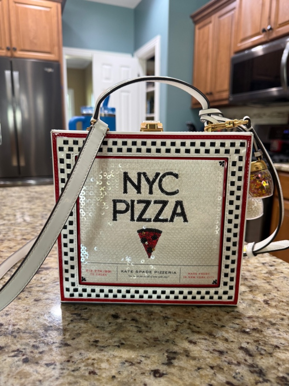 Kate Spade NYC Pizza Sequin Box Bag - White